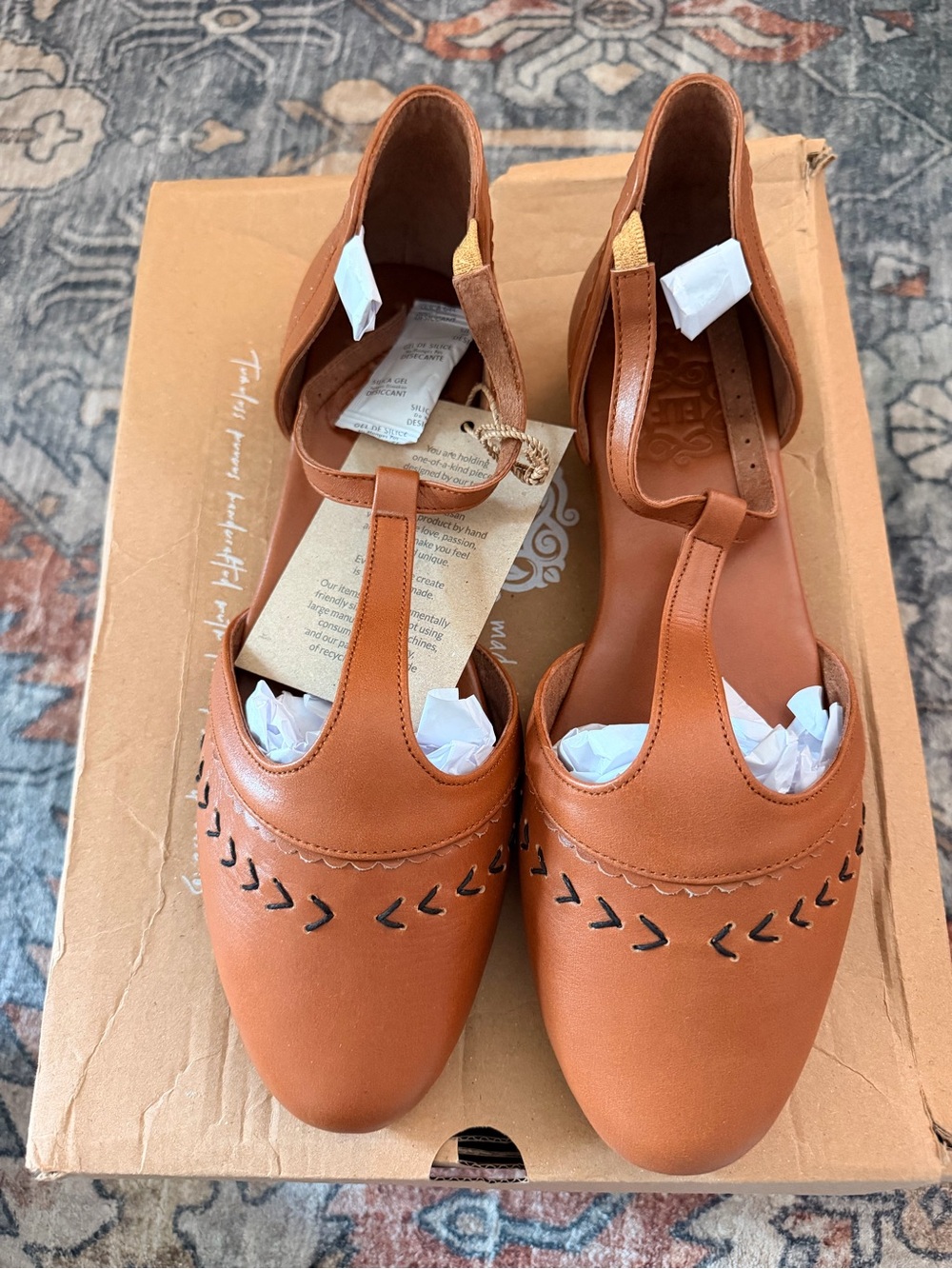 Elf Women’s Tan Leather T-Strap Flats